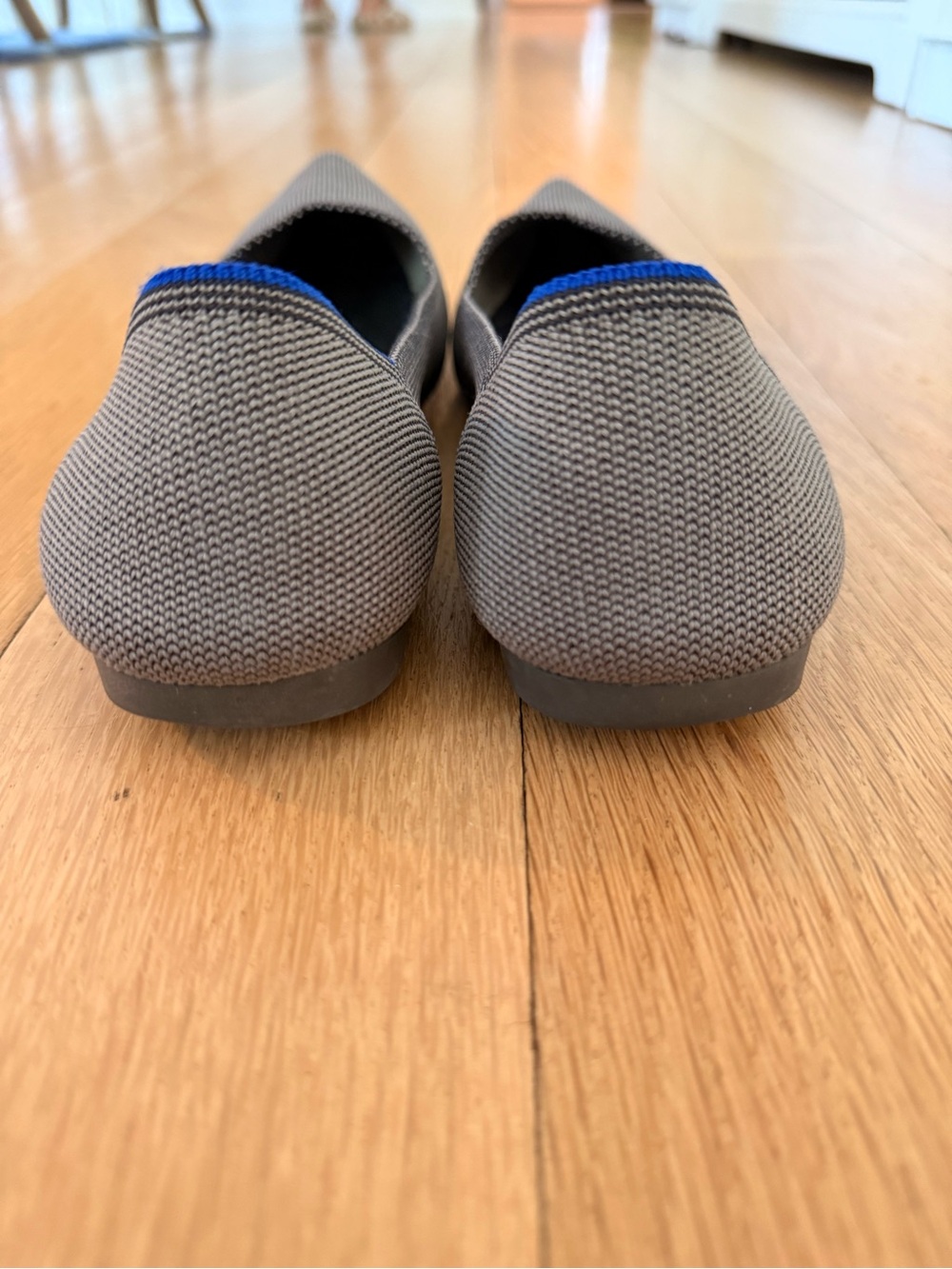 Rothy’s The Point in Gray with Blue Trim